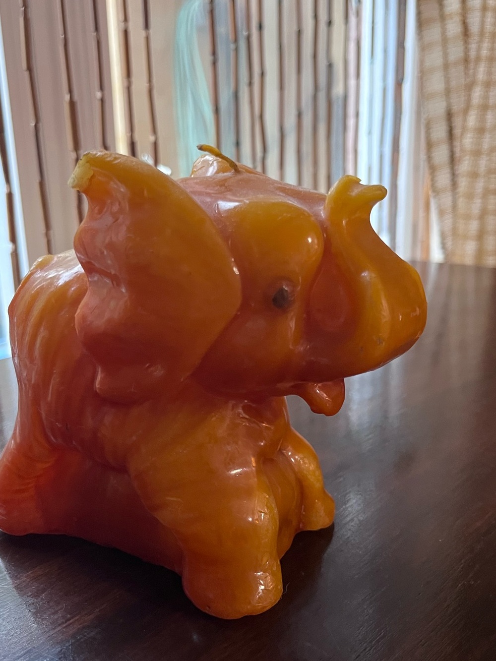 Vintage Amber Wax Elephant Figurine Candle / Mid Century Decor